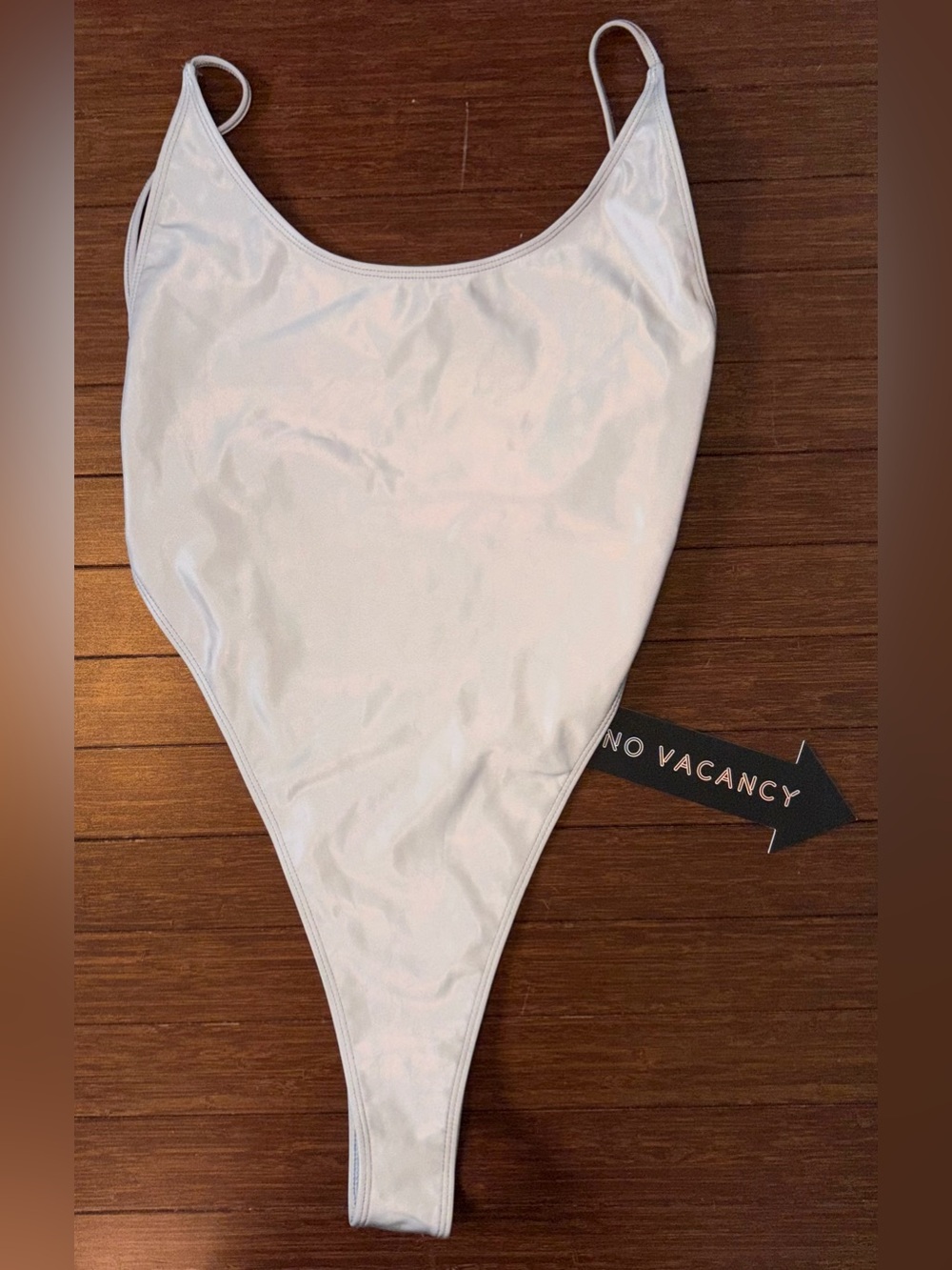 No Vacancy Reflective 1 Piece Silver Size L Swimsuit New with Tags Thong